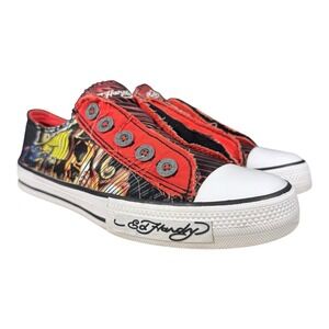 VTG Y2K Don Ed Hardy Women's 8 Low Top Red Black Graphic Laceless  Slip On Shoes
